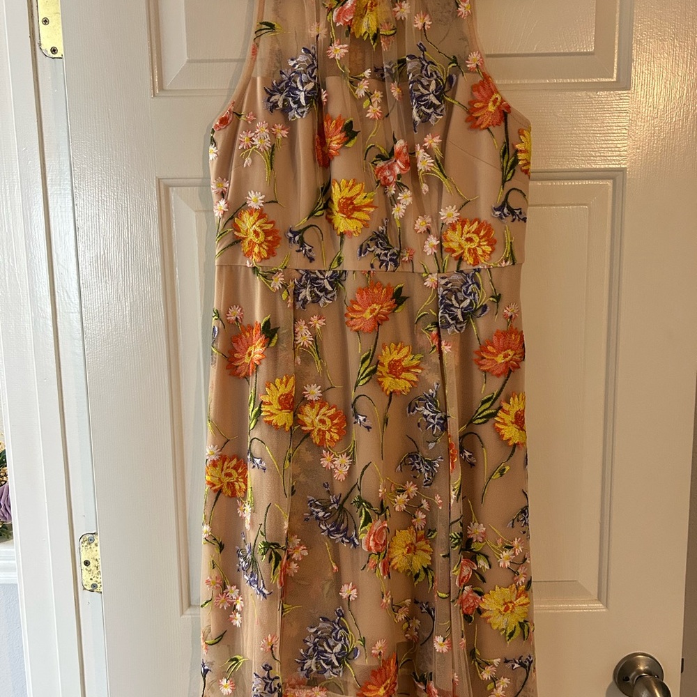 Adrianna Papell Floral Midi Dress in Orange and Yellow
